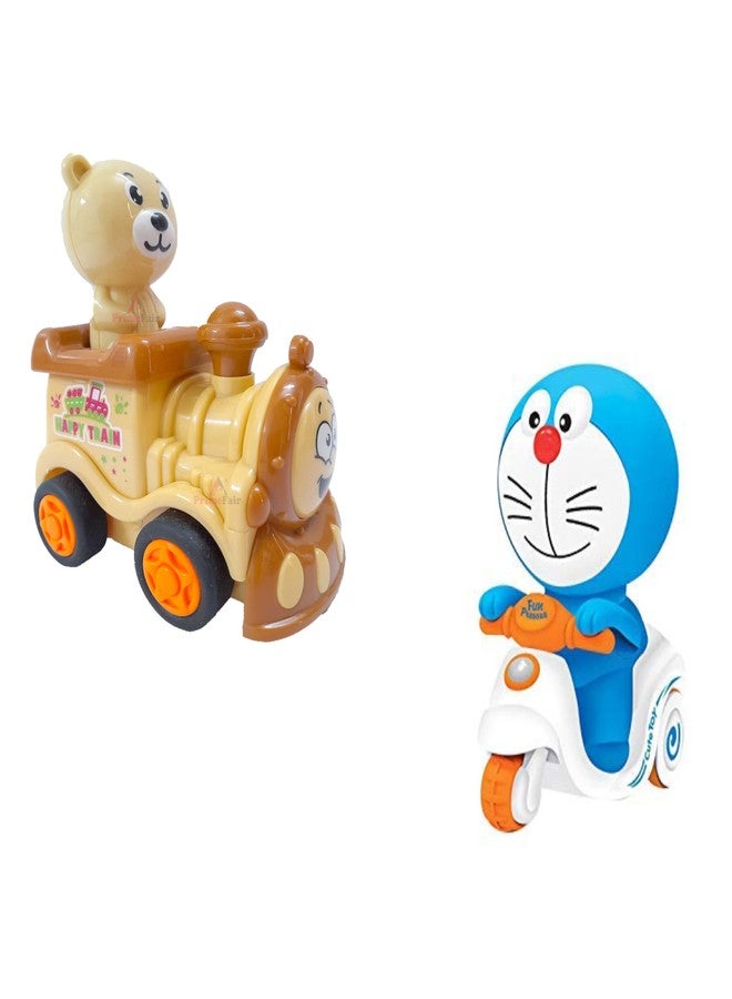 PRIMEFAIR Unbreakable Funny Cartoon Pull Back Friction Power diecast Toy Vehicle Push and Go Crawling Toys for Boys and Girl's Kids, 3 Years (Multicolor) (Happy Train- DORE-COMBO-02) - Image 1